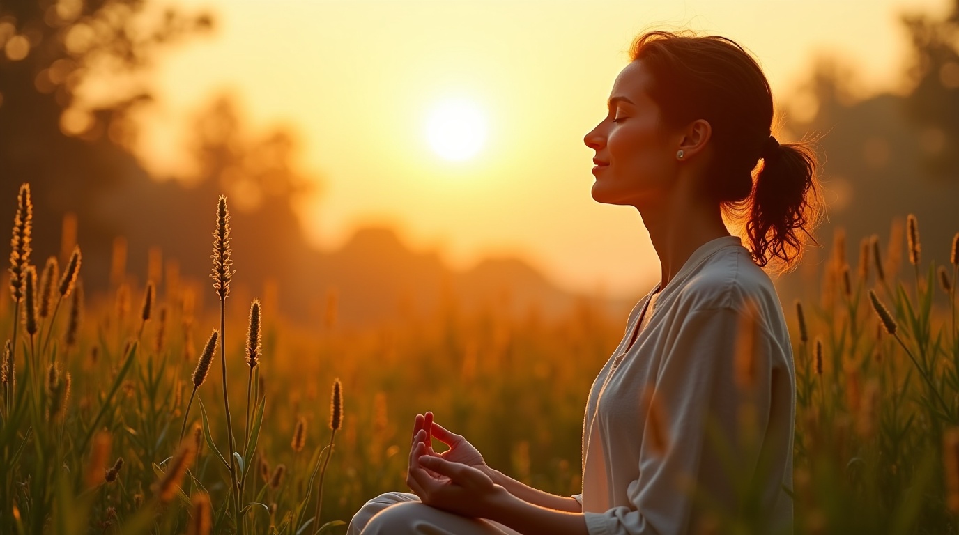Méditation matinale avec des racines d'ashwagandha symbolisant la récupération