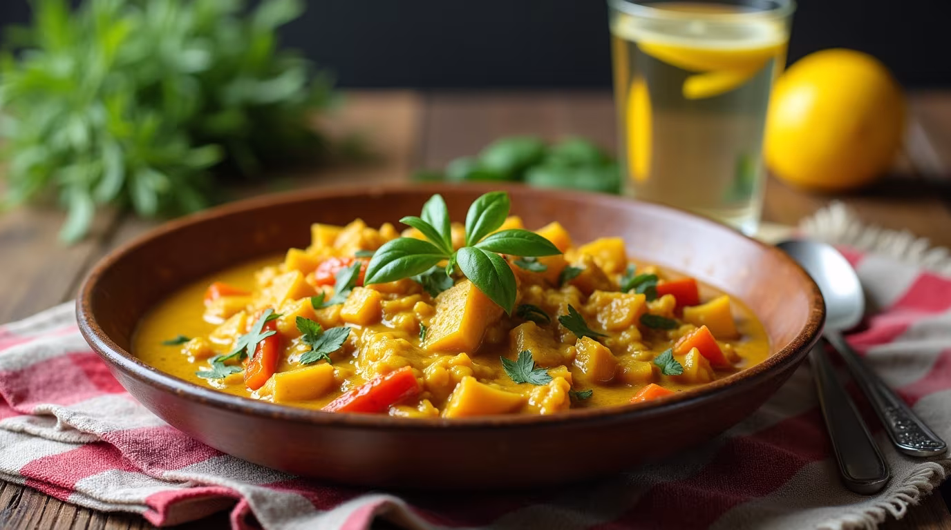 Assiette de curry à base de curcumine illustrant les bienfaits pour la santé digestive