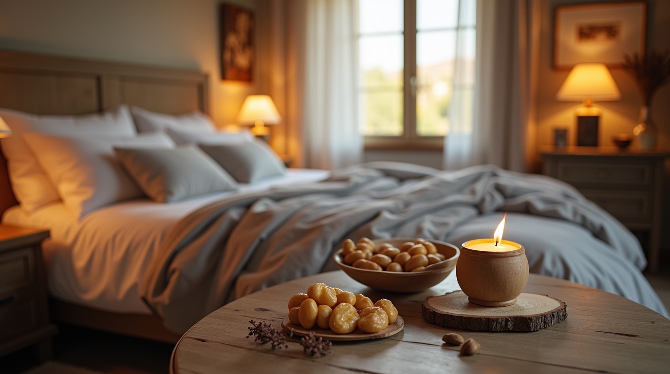 Produits naturels riches en magnésium dans une chambre apaisante pour favoriser un bon sommeil