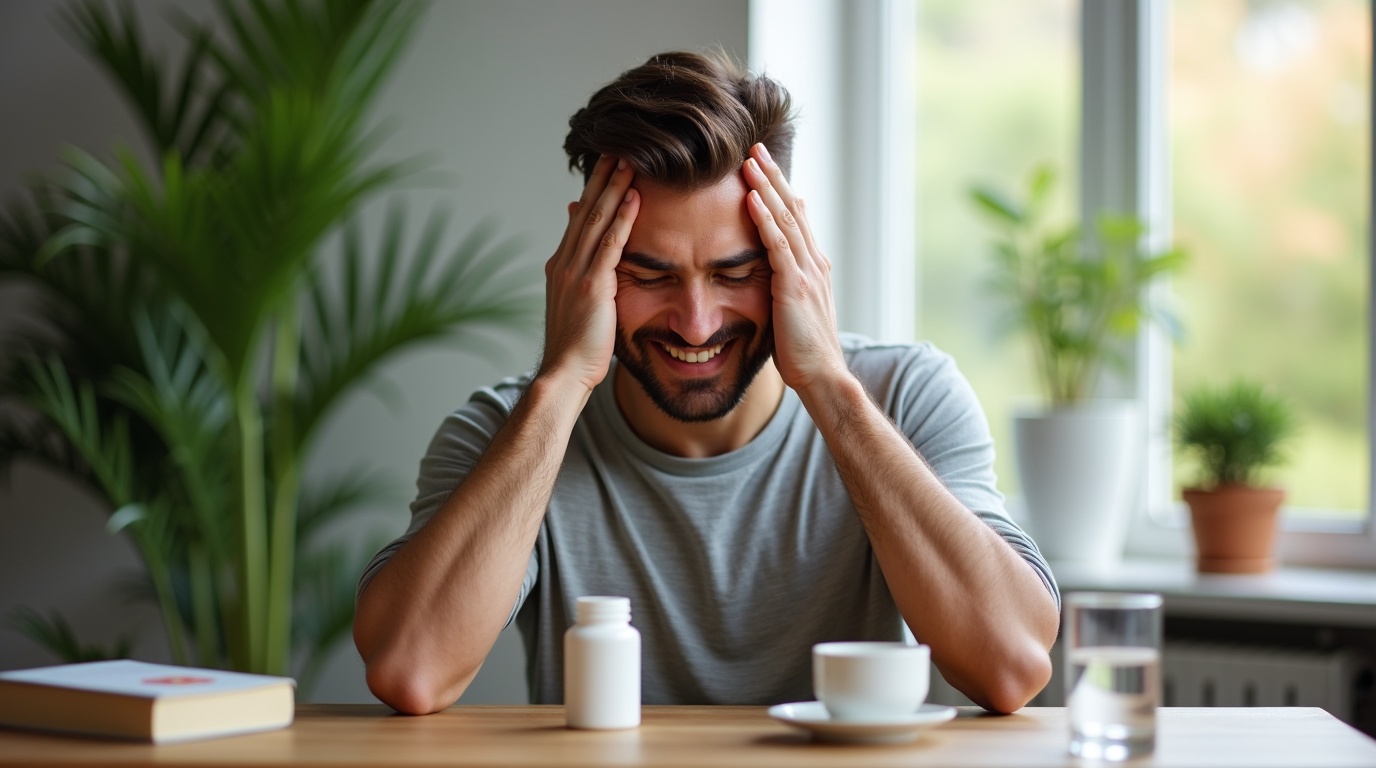 Personne prenant du magnésium pour soulager des migraines dans une ambiance calme.