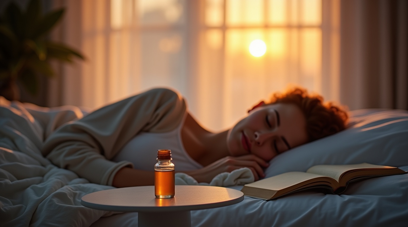 Scène d'une chambre à coucher avec mélatonine pour favoriser l'endormissement
