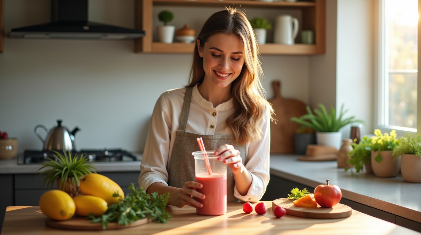 Préparation d'un smoothie santé avec des ingrédients riches en zinc pour soutenir le système immunitaire.