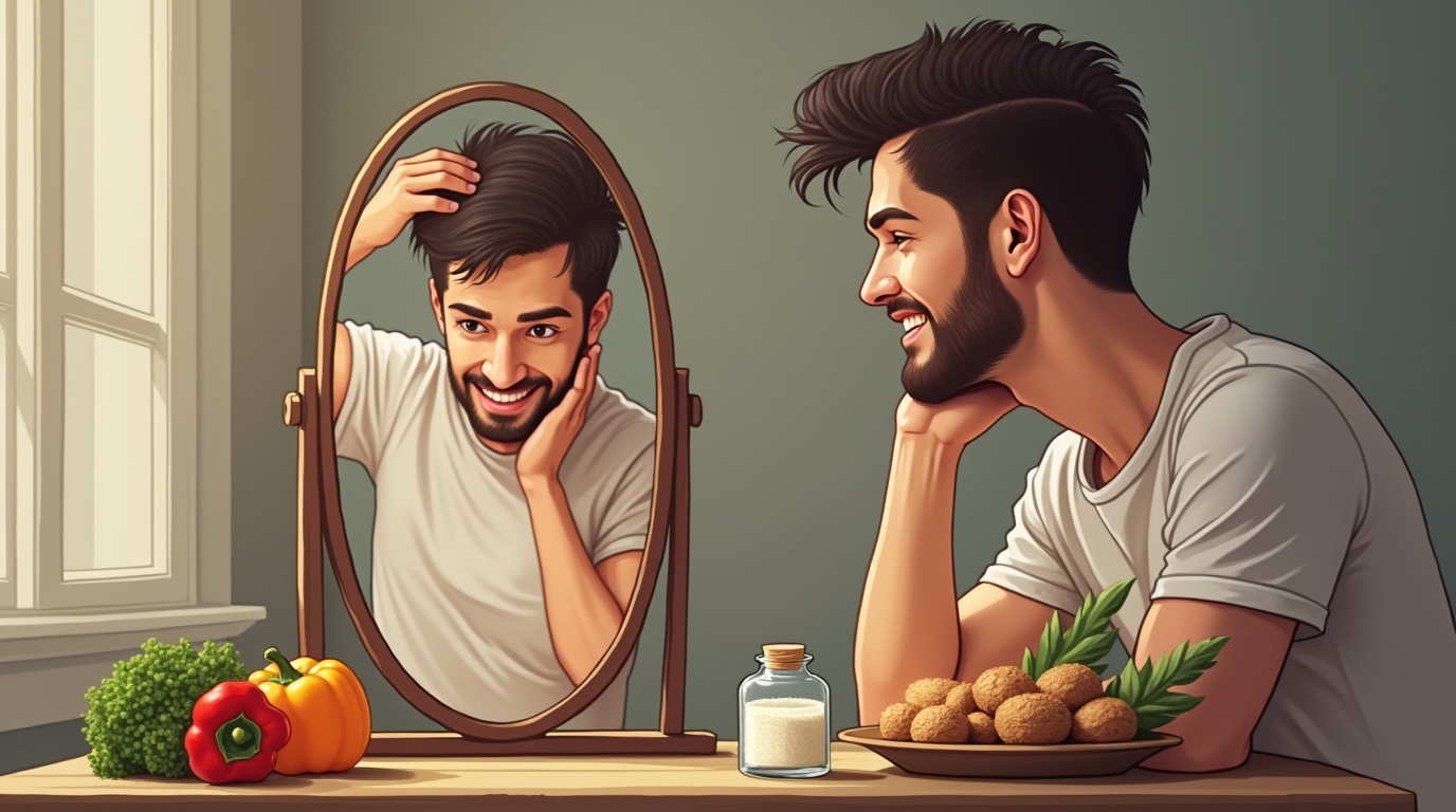 Illustration d'une personne examinant la perte de cheveux avec des aliments et du zinc